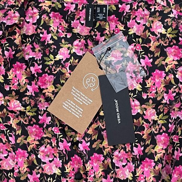 Vero Moda Elly Floral Button Front V-Neck Long Sleeve Mini Dress Size Medium - Picture 11 of 15